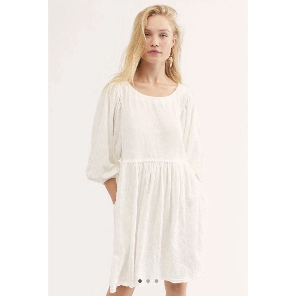 Free People Beach Get Obsessed Babydoll Dress XS Balloon Sleeve Ivory Oversized